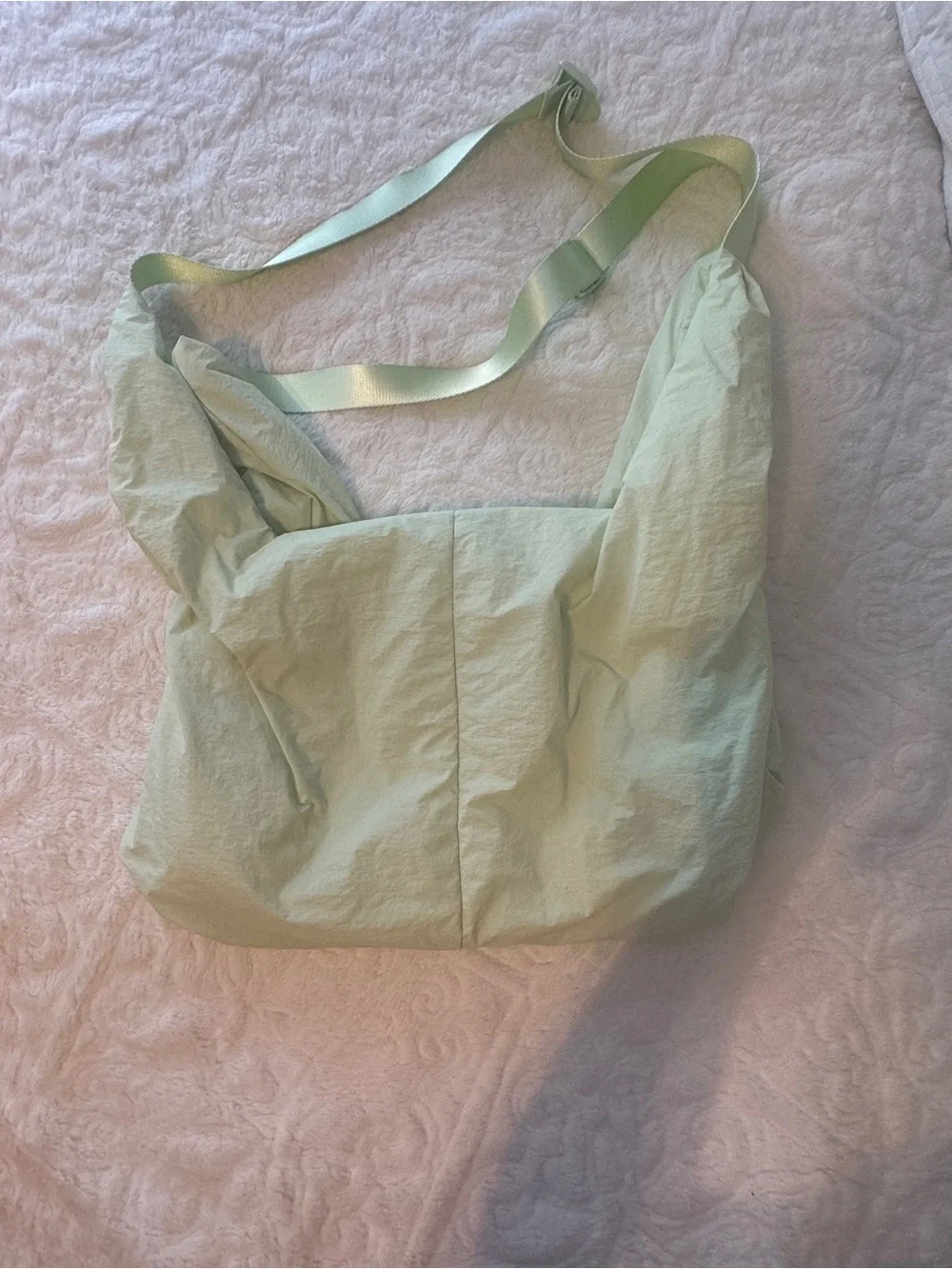 Pale Green Shoulder Hobo Bag with Ribbon Straps